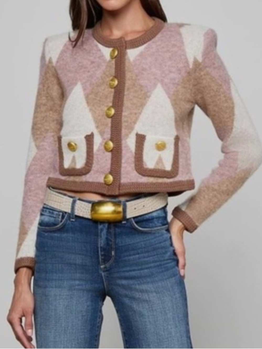 L'AGENCE 
Siobhan Fuzzy Argyle Cardigan - Picture 4 of 16